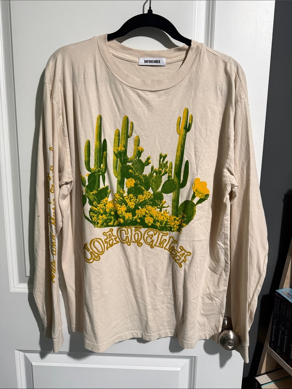 Daydreamer Beige Long-Sleeve Tee with Green & Yellow Cactus Graphic